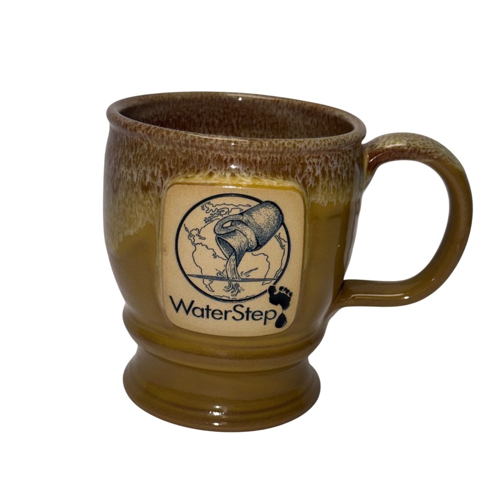 Deneen Pottery WaterStep Mug Brown Tan Handcrafted Drip Glaze